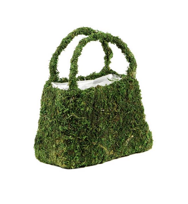 Natural Preserved Moss Covered Purse Planter 8-3/4in