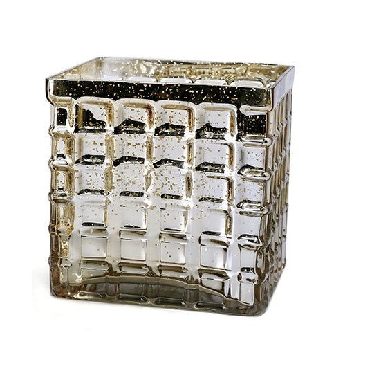 Gold Mercury Glass 4-3/4" Cube Vase & Candle Holder