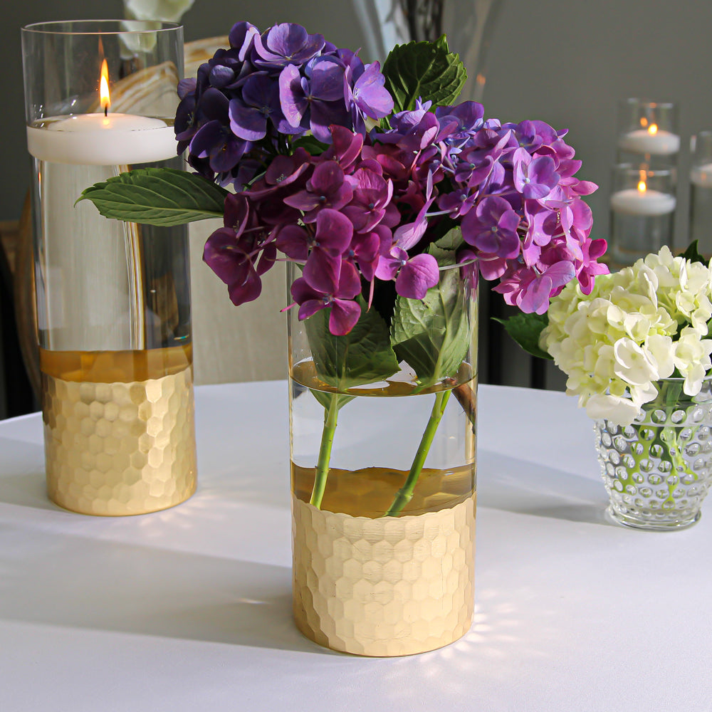 gold honeycomb cylinder vase 8 x 4
