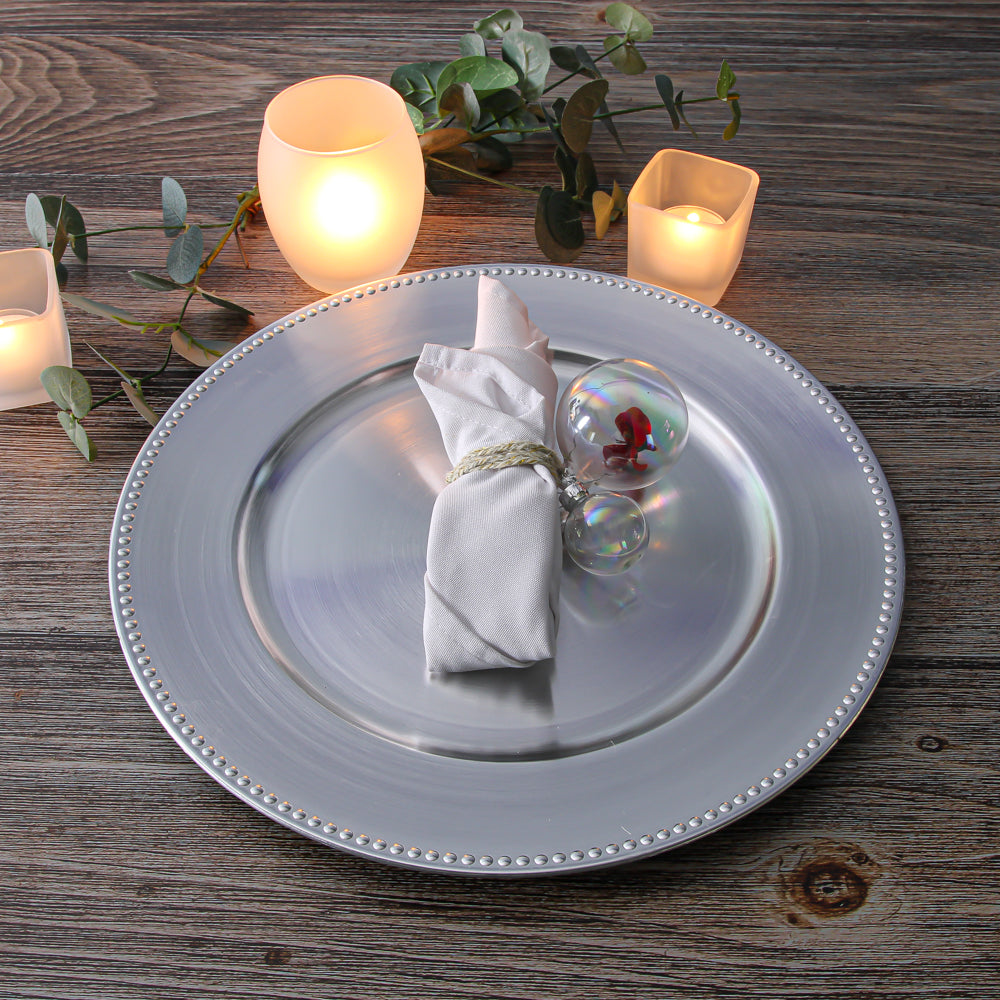 Richland Beaded Charger Plate 13" Silver Set of 24
