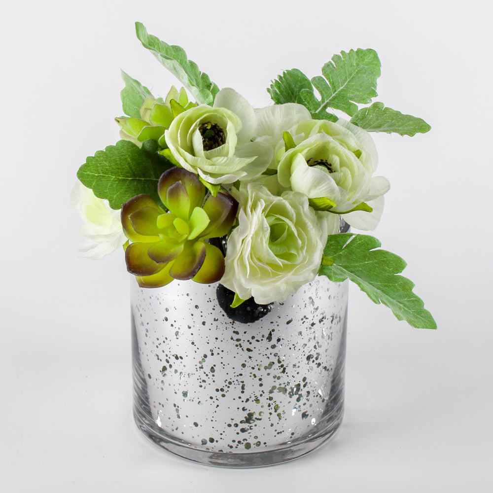 white flowers succulent bouquet